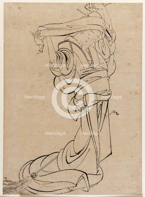 Maiden playing a samisen, late 18th-early 19th century. Creator: Hokusai.