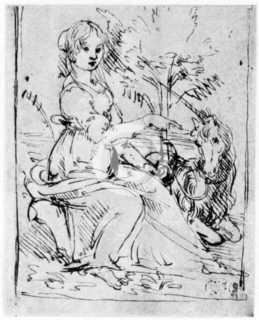 Maiden with a Unicorn, c1480 (1954).Artist: Leonardo da Vinci
