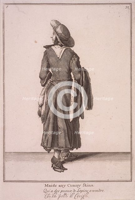 'Maids any cunny skins', Cries of London, (1688?). Artist: Anon