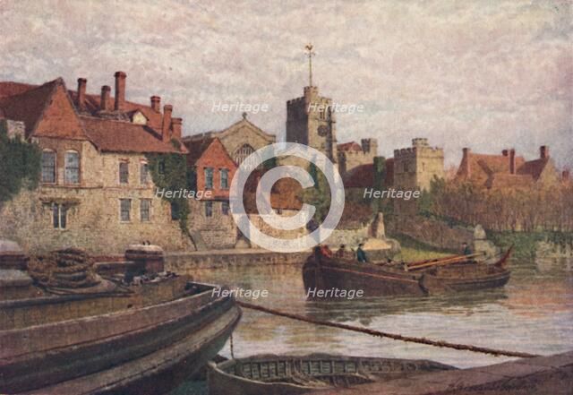 'Maidstone. Back of the Ancient Palace, The Church and Old College from across the Medway', c1900. Artist: William Biscombe Gardner.
