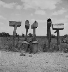 Mail boxes in Bell County, Texas, 1937. Creator: Dorothea Lange