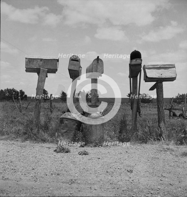 Mail boxes in Bell County, Texas, 1937. Creator: Dorothea Lange.