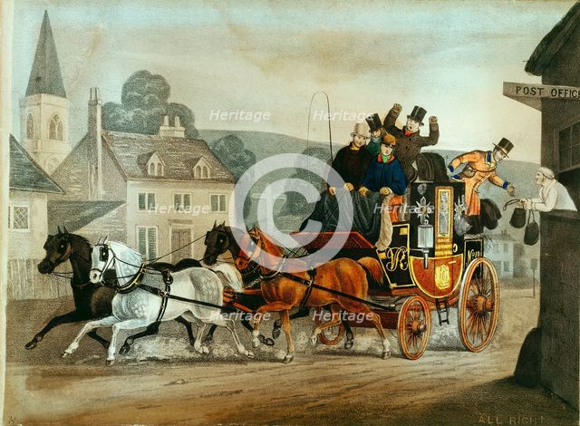 Mail coach on the Bath to London run, c1840. Artist: Unknown