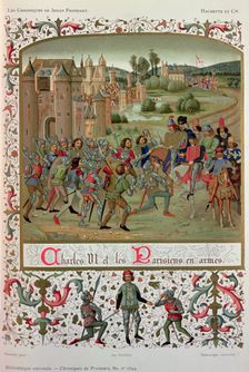 Maillotins Revolt (1382). Charles VI and the Parisians in arms miniature in the Chroniques de…