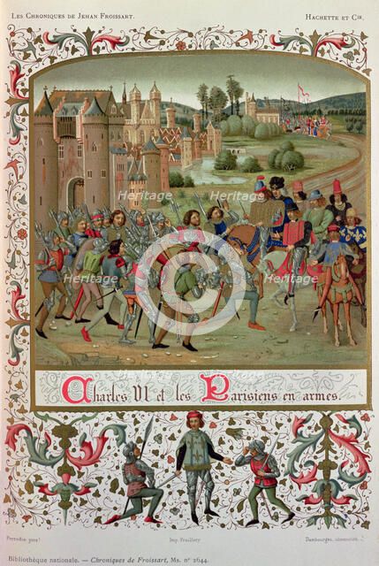 Maillotins Revolt (1382). 'Charles VI and the Parisians in arms', miniature in the 'Chroniques de…
