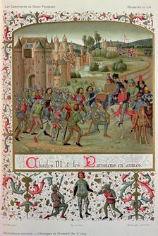 Maillotins Revolt (1382). Charles VI and the Parisians in arms miniature in the Chroniques de…