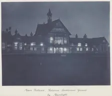 Main bathouse (sic), Rotorua Sanatorium grounds by moonlight, 1920s. Creator: Harry Moult