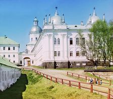 Main building of the St. Nilus Stolobensky Monastery, Lake Seliger, 1910. Creator: Sergey Mikhaylovich Prokudin-Gorsky