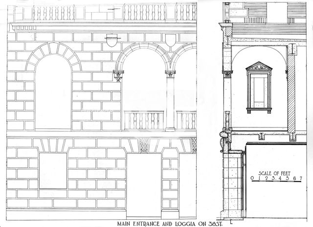 Main entrance and loggia on 38 Street, Fraternity Clubs Building, New York City, 1924. Artist: Unknown.