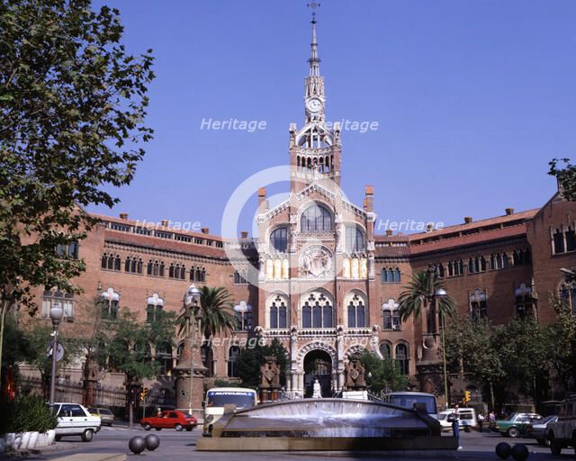 Main entrance of the Hospital de Sant Pau, building by the modernist architect Lluis Domenech i M…