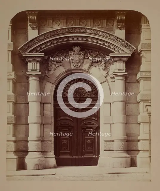 Main entrance portal, Palais Larisch-Mönnich, Vienna, around 1890. Creator: Ludwig Niernberger.