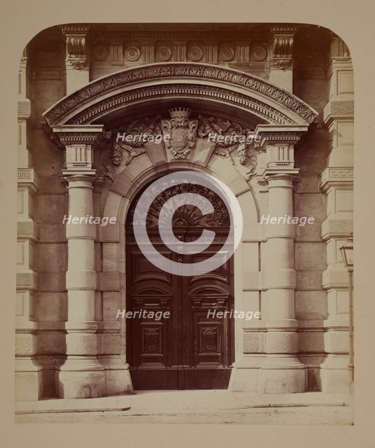 Main entrance portal, Palais Larisch-Mönnich, Vienna, around 1890. Creator: Ludwig Niernberger.
