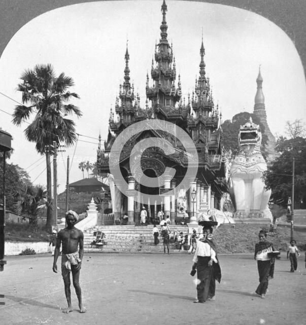 Main entrance, Shwedagon Pagoda, Rangoon, Burma, 1908. Artist: Stereo Travel Co
