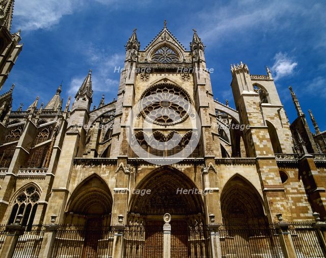 Main façade, Santa Maria de Leon Cathedral, Castile and Leon, Spain, (2024).  Creator: LTL.