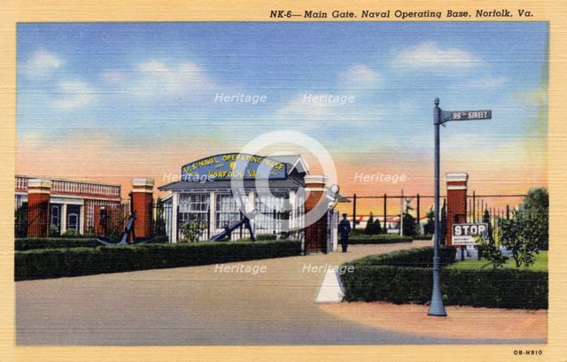 Main gate, Naval Operating Base, Norfolk, Virginia, USA, 1940. Artist: Unknown