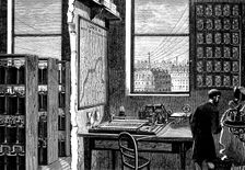Main station of the Exchange Telegraph Company, London, 1882. Creator: Unknown