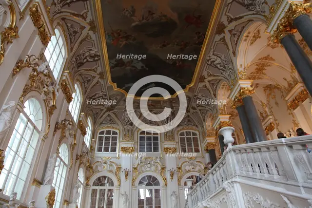 Main staircase of the Winter Palace, Hermitage Museum, St Petersburg, Russia. Creator: Sheldon Marshall.