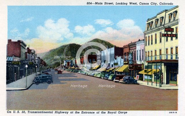 Main Street, looking west, Canon City, Colorado, USA, 1940. Artist: Unknown