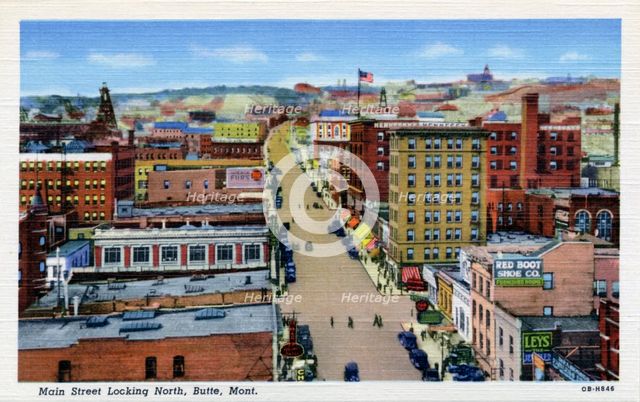 Main Street, looking north, Butte, Montana, USA, 1940. Artist: Unknown