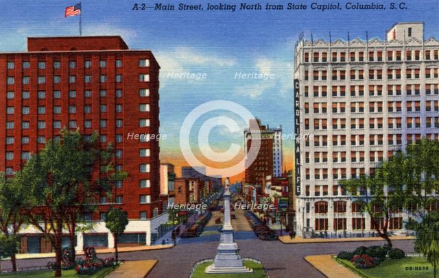 Main Street, looking north, Columbia, South Carolina, USA, 1940. Artist: Unknown