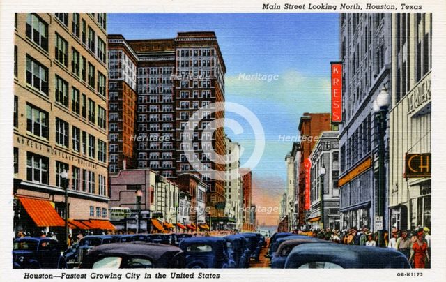 Main Street Looking north, Houston, Texas, USA, 1940. Artist: Unknown