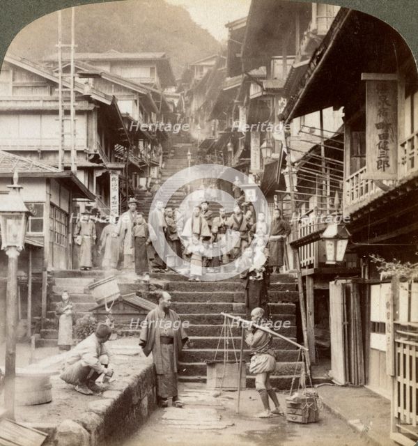 Main street up the steep side of Mount Haruna at a famous village of hot springs, Ikao, Japan, 1904.Artist: Underwood & Underwood