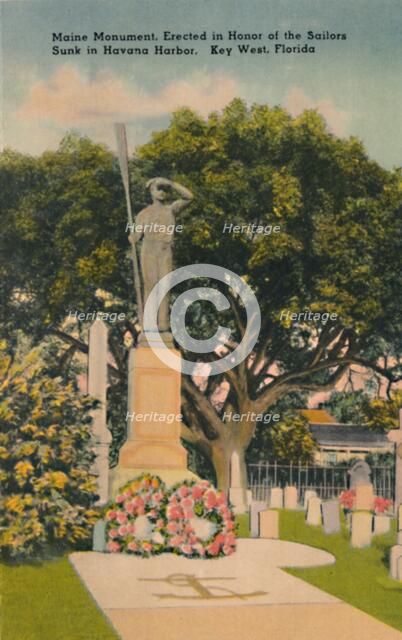Maine monument, in Honor of Sailors Sunk in Havana Harbor. Key West, Florida', c1940s. Artist: Tichnor Brothers.