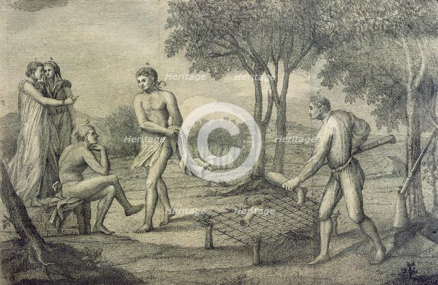 Maipuri Indians, inhabitants of the upper Orinoco, grilling members of a dead enemy, Italian engr…