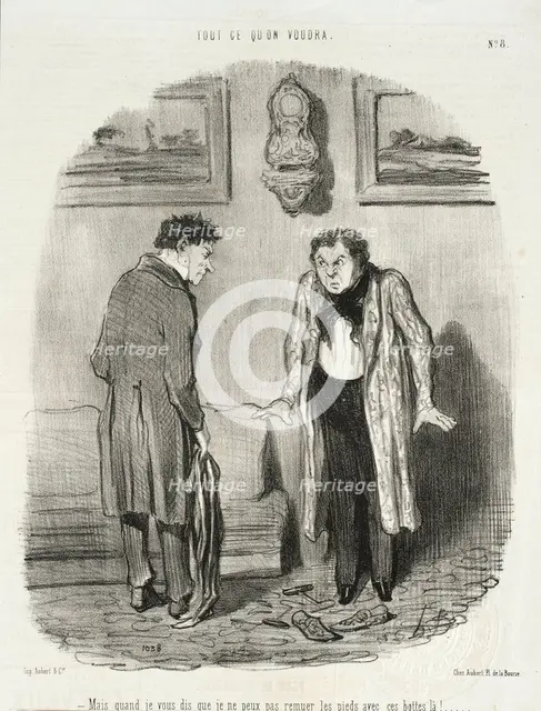 Mais quand je vous dis que je ne peux pas remuer les pieds avec ses bottes là!.., 1847. Creator: Honore Daumier.
