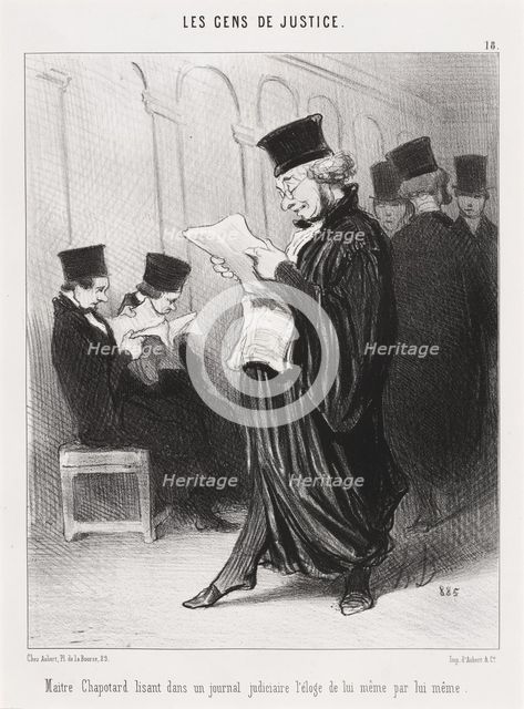 Maitre Chapotard lisant dans un journal judiciaire l'éloge de lui même par lui même, 1846. Creator: Honore Daumier.