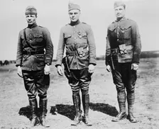 Maj. T. [Theodore] Roosevelt, Jr., Lieut. C.R. Holmes, Sgt. J.A. Murphy, 5 Apr 1918. Creator: Bain News Service