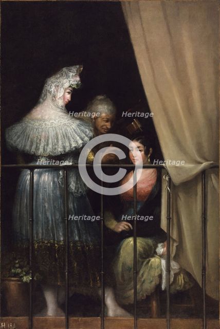 Maja and Celestina on the Balcony, c1840. Creator: Alenza y Nieto, Leonardo (1807-1845).