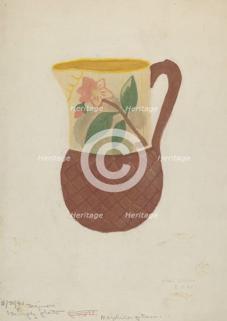 Majolica Pitcher, 1940. Creator: Vina Dishon.