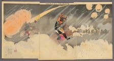 Major General Odera Fighting Fiercely at the Hundred Foot Cliff in Weihaiwei (Ikaiei..., 1895. Creator: Kobayashi Kiyochika