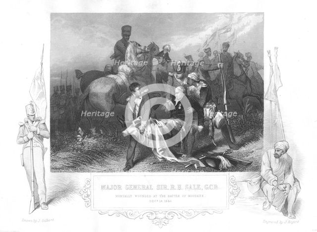 Major-General Robert Henry Sale mortally wounded at Moodkee (Mudkhi), 1845. Creator: Unknown.