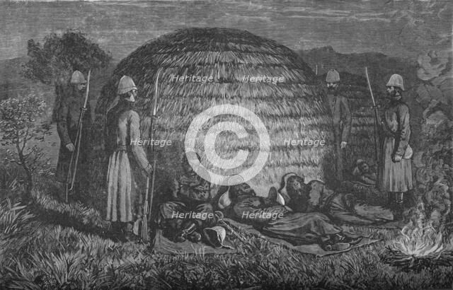 'Major Marter and his men guarding Cetewayo in the native Kraal', c1880. Creator: Unknown.