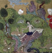 Majnun in the desert among the wild beasts, 1500. Creator: Unknown
