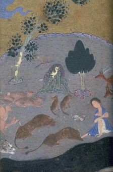 Majnun in the desert with the animals, c1410-c1411. Creator: Unknown