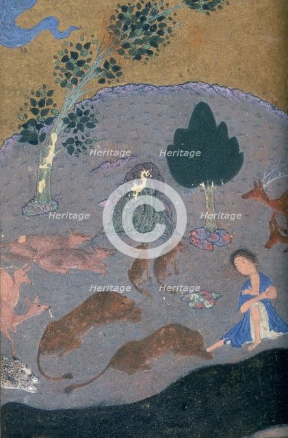 Majnun in the desert with the animals, c1410-c1411. Creator: Unknown.