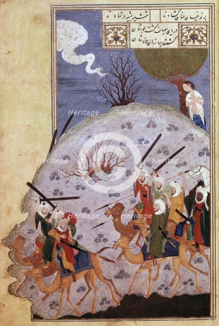 Majnun watching the battle between Nawfal and Laila's tribe, 1431.