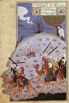 Majnun watching the battle between Nawfal and Laila's tribe, 1431