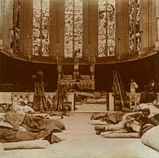Makeshift barracks in a church, Marne, northern France, 1914
