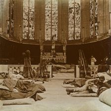 Makeshift barracks in a church, Marne, northern France, 1914