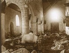 Makeshift hospital in a church, Marne, northern France, 1914