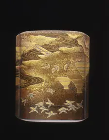 Maki-e lacquer inro with rice stacks and birds, late Edo period, Japan, late 18th century. Creator: Unknown