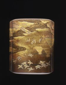 Maki-e lacquer inro with rice stacks and birds, late Edo period, Japan, late 18th century. Creator: Unknown