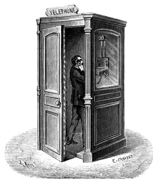 Making a call from a telephone call box, 1888
