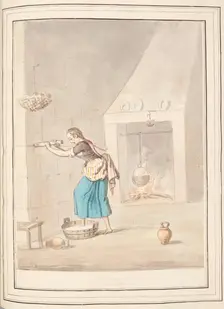 Making Butter Minorca, leaf from A Collection of Dresses by David Allan Mostly from Nature 1776. Creator: David Allan