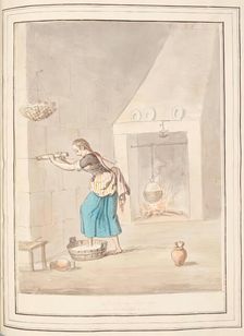 Making Butter Minorca, leaf from A Collection of Dresses by David Allan Mostly from Nature 1776. Creator: David Allan