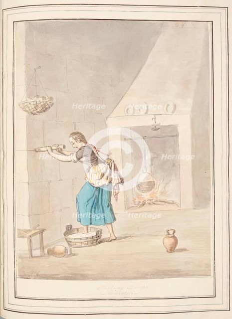 Making Butter Minorca, leaf from 'A Collection of Dresses by David Allan Mostly from Nature', 1776. Creator: David Allan.